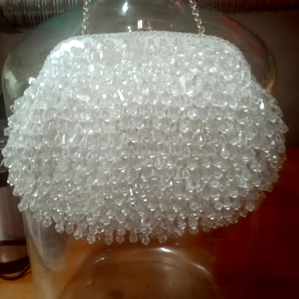Beautiful vintage white beaded clutch